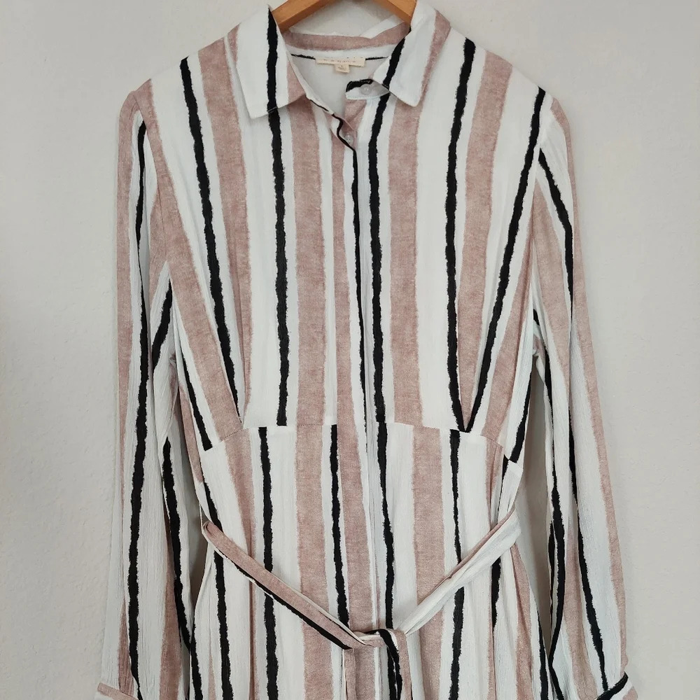Boheme Stripped Belted Dress Size Large Pockets - Picture 4 of 12